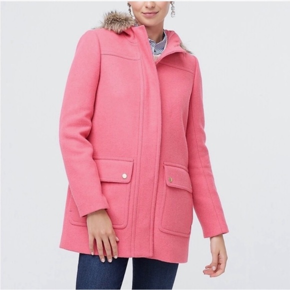 J. Crew Factory Jackets & Blazers - J Crew Factory Pink Heavy Wool Blend Faux Fur Trimmed Parka Coat 8